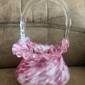 FENTON~MINT-VASA MURRHINA"ROSE MIST"OPALESCENT"8"BASKET~VINTAGE GLASS